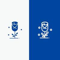 linha de casamento de coração de amor de flor e ícone sólido de glifo banner azul linha e ícone sólido de glifo banner azul vetor