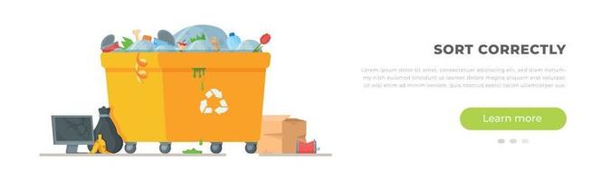 banner vetorial para a lata de lixo. ilustração sobre o tema da reciclagem de lixo. vetor