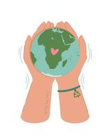 dia mundial da terra. 22 de abril. ilustração vetorial do globo em mãos humanas. vetor