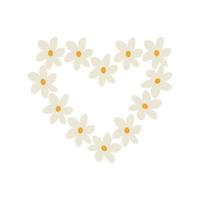 grinalda floral de margaridas em forma de coração no fundo branco vetor