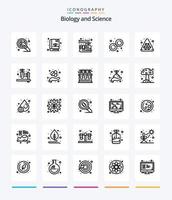 biologia criativa 25 pacote de ícones de contorno, como perigo. risco biológico. contente. mitose. laboratório vetor