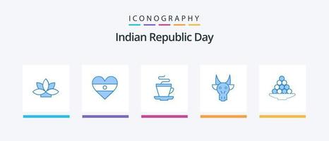 Pacote de ícones do dia da república indiana azul 5, incluindo tigela. indiano. chá. touro. adorno. design de ícones criativos vetor