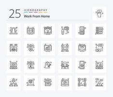 trabalhe em casa pacote de ícones de 25 linhas, incluindo online. viva. tutorial. Câmera. compartilhamento vetor