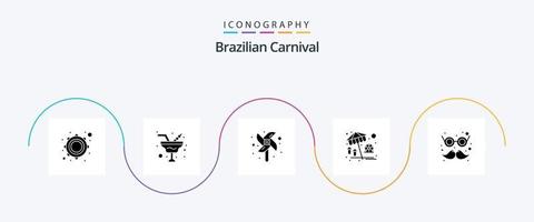 Pacote de ícones do glifo 5 do carnaval brasileiro, incluindo fantasia. óculos. brinquedo. Reproduzir. guarda-chuva vetor