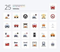 veículos 25 pacote de ícones de cores planas, incluindo desativado. transporte. veículos. escola. coração vetor