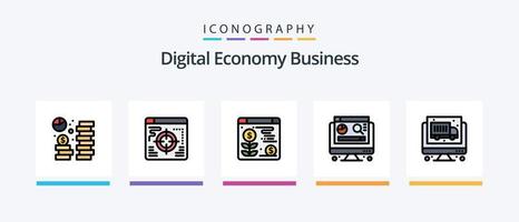 linha de negócios de economia digital cheia de 5 ícones, incluindo cartão. economia. construção. computador portátil. o negócio. design de ícones criativos vetor
