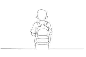 ilustração de estudante de vista traseira com mochila cheia vai para a escola. estilo de arte de linha única vetor