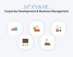 desenvolvimento corporativo e gerenciamento de negócios plana icon pack 5 design de ícone. fluxograma. crescimento. conquista. montanha vetor