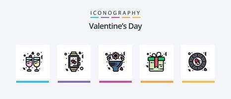 linha do dia dos namorados cheia de 5 ícones incluindo romântico. amantes. Casamento. Comida. viajar por. design de ícones criativos vetor