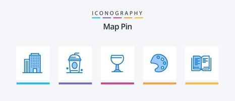 pacote de ícones de 5 pinos de mapa azul, incluindo . Cerveja. escola. livro. design de ícones criativos vetor