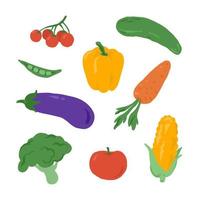 conjunto de rabiscos de ingredientes de vegetais coloridos desenhados à mão vetor