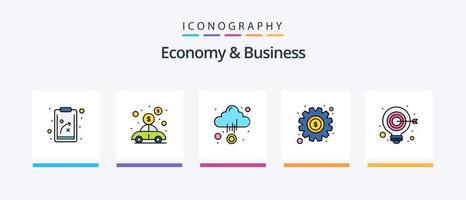 a economia e a linha de negócios preencheram o pacote de 5 ícones, incluindo financiamento. leve. finança. seo. idéia. design de ícones criativos vetor