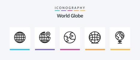 pacote de ícones da linha 5 do globo, incluindo o globo. contexto. Internet. engrenagem. globo. design de ícones criativos vetor