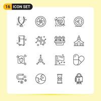 grupo de símbolos de ícones universais de 16 contornos modernos de geladeira, dinheiro, investimento em energia, euro, elementos de design de vetores editáveis