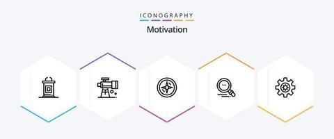 pacote de ícones de 25 linhas de motivação, incluindo . contexto. navegação. engrenagem. achar vetor