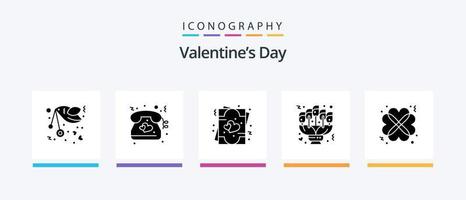 Pacote de ícones do glifo 5 do dia dos namorados, incluindo data. Ame. Casamento. flores. namorados. design de ícones criativos vetor