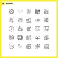 conjunto de 25 símbolos de ícones de interface do usuário modernos, sinais para transporte, fornecimento de alto-falante automático, elementos de design de vetores editáveis