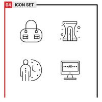 4 ícones criativos, sinais modernos e símbolos de otimização de bolsa, educação, relógio, tv, elementos de design de vetores editáveis