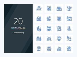 20 ícone de cor azul de crowdfunding para apresentação vetor