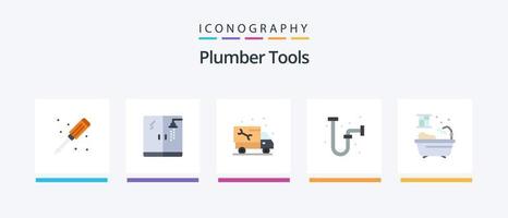 encanador flat 5 icon pack incluindo chuveiro. tubo. tubo. industrial. construção. design de ícones criativos vetor