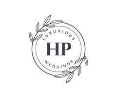 modelo de logotipos de monograma de casamento de letra inicial hp, modelos modernos minimalistas e florais desenhados à mão para cartões de convite, salve a data, identidade elegante. vetor