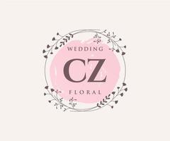 cz letras iniciais modelo de logotipos de monograma de casamento, modelos modernos minimalistas e florais desenhados à mão para cartões de convite, salve a data, identidade elegante. vetor