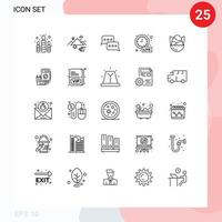 conjunto de pictogramas de 25 linhas simples de atualização ao vivo, mensagem de alarme solar, elementos de design de vetores editáveis