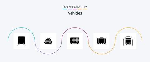 Pacote de ícones de glifo 5 de veículos, incluindo transporte. metrô. Duplo. metro. tanque vetor