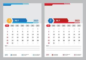 modelo de design de julho de calendário de parede moderno 2023 pro vetor