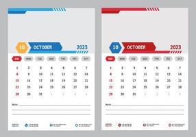 modelo de design de outubro de calendário de parede moderno 2023 pro vetor