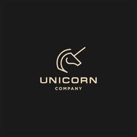 linha simples cavalo unicórnio pegasus com vetor de ícone de design de logotipo de chifre em moldura de cor dourada de luxo