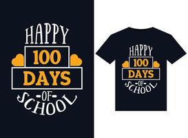 feliz 100 dias de escola ilustrações para design de camisetas prontas para impressão vetor