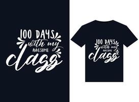 100 dias com minhas incríveis ilustrações de classe para design de camisetas prontas para impressão vetor