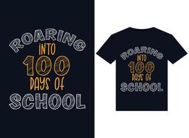 rugindo em 100 dias de ilustrações escolares para design de camisetas prontas para impressão vetor