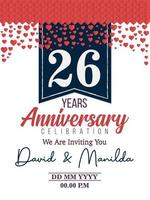 Celebração do logotipo do aniversário de 26 anos com amor pelo evento de celebração, aniversário, casamento, cartão de felicitações e convite vetor