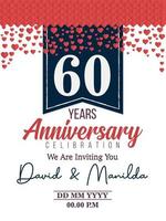 Celebração do logotipo do aniversário de 60 anos com amor pelo evento de celebração, aniversário, casamento, cartão de felicitações e convite vetor
