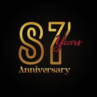 Logotipo da celebração do 87º aniversário com design elegante de caligrafia dourada e vermelha. aniversário de vetor para celebração, cartão de convite e cartão de felicitações.