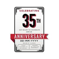 celebração do logotipo do aniversário de 35 anos e cartão de convite com fita vermelha isolada no fundo branco vetor