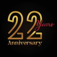Logotipo da celebração do 22º aniversário com design elegante de caligrafia dourada e vermelha. aniversário de vetor para celebração, cartão de convite e cartão de felicitações.