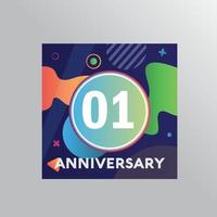 logotipo de aniversário de 01 anos, celebração de aniversário de design vetorial com fundo colorido e forma abstrata. vetor