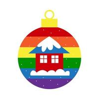 decoração de bola de natal lgbt arco-íris com casa vetor