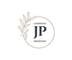 jp letras iniciais modelo de logotipos de monograma de casamento, modelos modernos minimalistas e florais desenhados à mão para cartões de convite, salve a data, identidade elegante. vetor