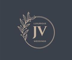 jv letras iniciais modelo de logotipos de monograma de casamento, modelos minimalistas e florais modernos desenhados à mão para cartões de convite, salve a data, identidade elegante. vetor