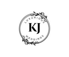 kj letras iniciais modelo de logotipos de monograma de casamento, modelos modernos minimalistas e florais desenhados à mão para cartões de convite, salve a data, identidade elegante. vetor