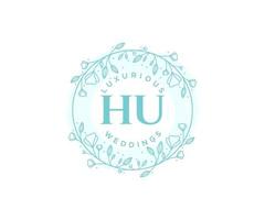 hu letras iniciais modelo de logotipos de monograma de casamento, modelos minimalistas e florais modernos desenhados à mão para cartões de convite, salve a data, identidade elegante. vetor