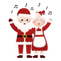 senhor e senhora papai noel cantando canções natalinas em estilo cartoon sobre fundo branco, clipart para design de cartaz vetor