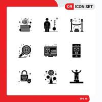 9 ícones criativos sinais e símbolos modernos de gráfico criativo pessoa análise global elementos de design de vetores editáveis