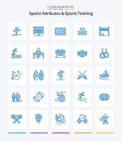 atributos esportivos criativos e treinamento esportivo 25 pacote de ícones azuis, como natação. esporte. futebol. atividade. bolso vetor