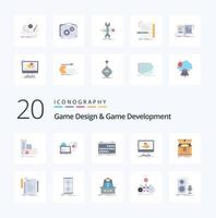 20 design de jogos e pacote de ícones de cores planas de desenvolvimento de jogos como evento de programação de publicação 3d dimensional vetor