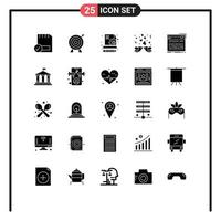25 símbolos universais de glifos sólidos do controlador, amor, dinheiro, coração, pássaros, elementos de design vetorial editáveis vetor